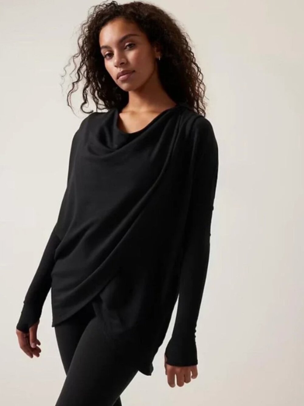 Athleta Purana Wrap Sweatshirt Black Women’s Large Oversized Hoodie